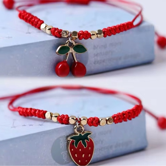 Strawberry Cherry Braided Rope Bracelet - Picture 1 of 5